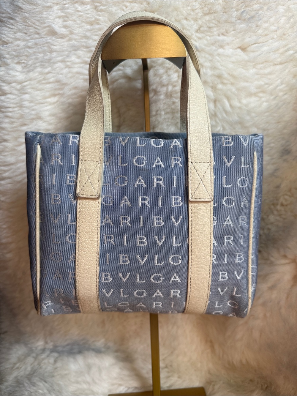 Bvlgari Monogram Denim Mini Tote with Cream Leather Straps